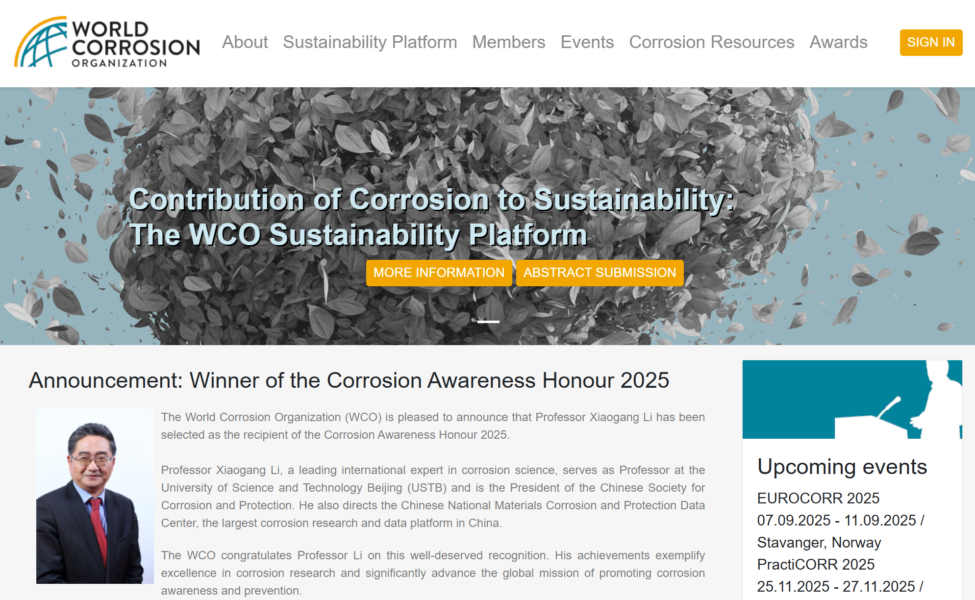 中国科学家李晓刚获世界腐蚀组织“腐蚀成就奖”(图1)